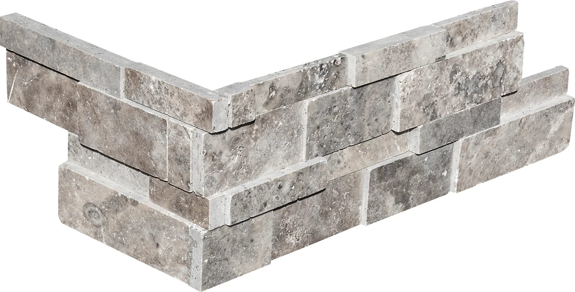 Silver Honed Unfilled Travertine 3D Ledger Corner
